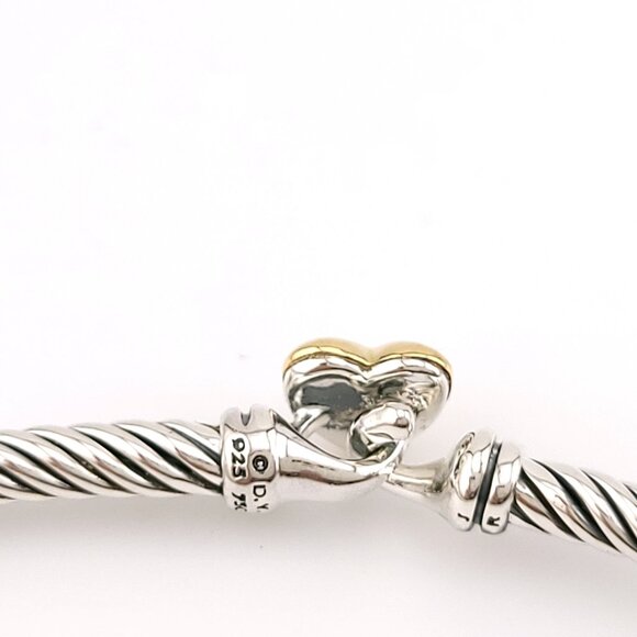 David Yurman Classis Cable 3mm Sterling Silver 18k Gold Heart Station Bracelet - Picture 9 of 10